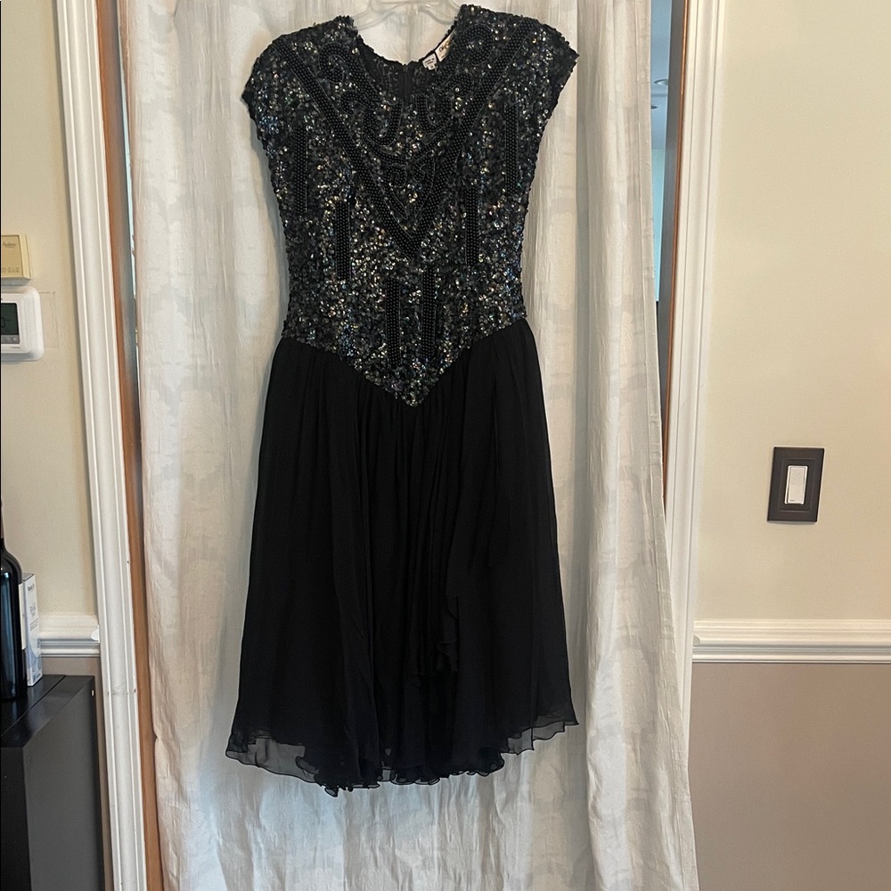 Oleg Cassini Black and Silver Sequin Dress